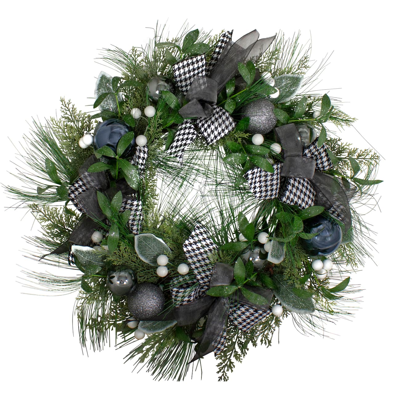 24" Houndstooth & White Berries Artificial Christmas Wreath